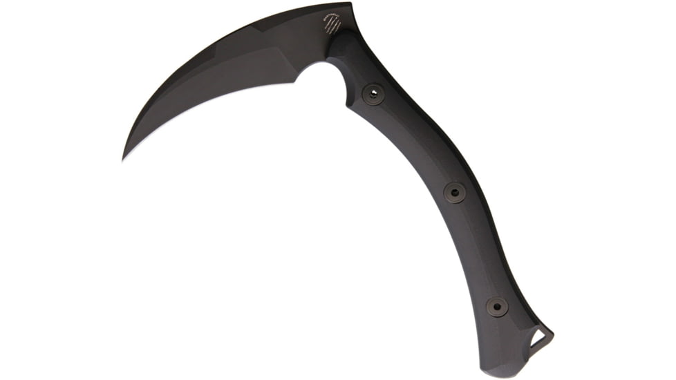 Bastinelli Creations Reaper Tac Knife, 10.5in Overall, 4.5in Cutting Edge, 6.5in Black Oxide Coated N690 SS Axe Head, Black Smooth G10 Handle, Black Leather Sheath, REAPERTAC CERAKOTE