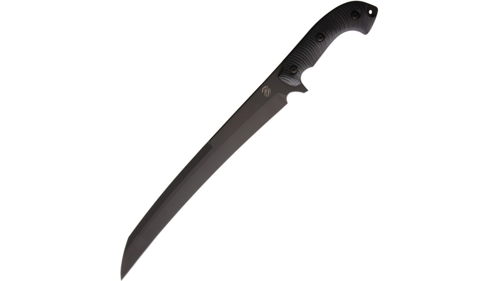Bastinelli Creations Separateur Knife, 18.75in Overall, 13in Black Oxide Coated 12C27 Sandvik SS Modified Tanto Blade, Black Sculpted G10 Handle, Black Leather Sheath, SPARATEUR CERAKOTE