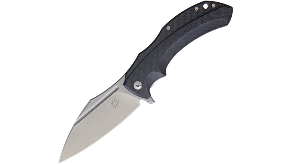 Bastinelli Creations Shadow Framelock Folding Knife, 3.75in SW Elmax Steel Blade, Carbon Fiber Handle With SW SS Back Handle, Fox Knives Collaboration, Black Synthetic Case, SHADOW CARBON