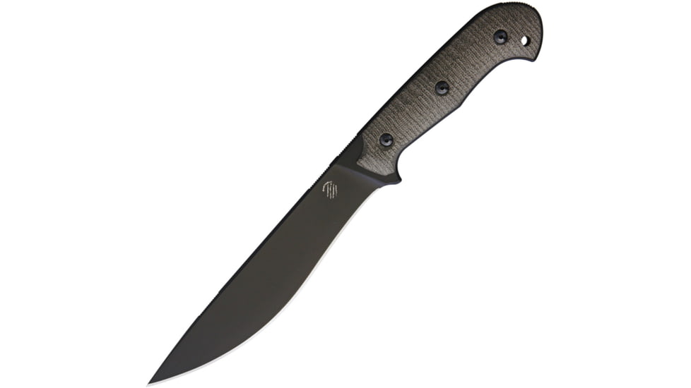Bastinelli Creations SILENCE Large Fixed Blade Knife, 7.25 black stonewash finish Bohler N690 stainless, Green canvas micarta handle, SILENCE LARGE PLAIN EDGE