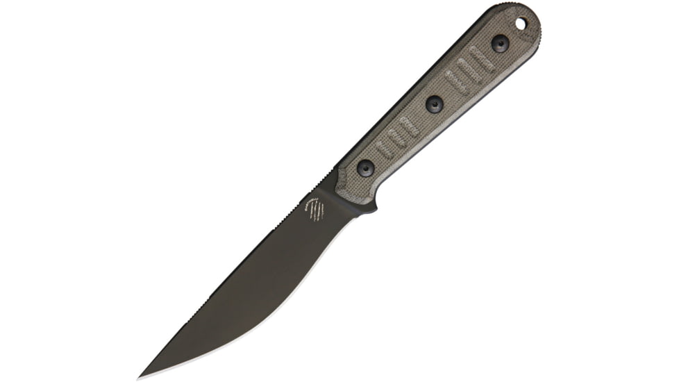 Bastinelli Creations SILENCE SLIM Fixed Blade Knife, 4.75 black finish Bohler N690 stainless blade, OD green linen micarta handle, SILENCE SLIM PLAIN EDGE
