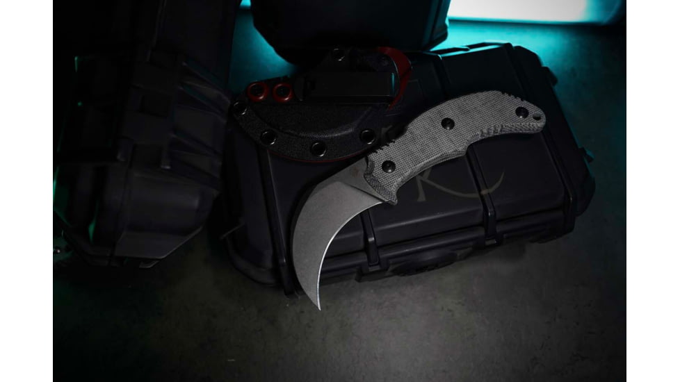 Bastinelli Creations The Primal Fixed Blade Knife, 6.75in Overall, 2.75in Stonewash Bohler N690 Stainless Curved Blade, Black Canvas Micarta Handle, Kydex Belt Sheath, BC-40 SW