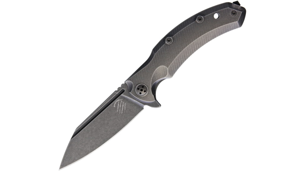 Bastinelli Creations Trigger Framelock Folding Knife, 4in Black Stonewash D2 Tool Steel Blade, Black Stonewash Titanium Handle, Glass Breaker, Pocket Clip, TRIGGER DARK STONE WASHED
