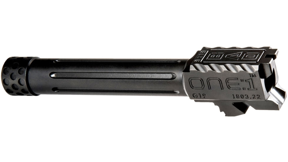 Battle Arms Development One Threaded/Fluted Barrel, Glock 19, 1 2x28, 1/10 Twist, Straight Flute, SABERTUBE Thread Protector, 4140CM Steel, Black Nitride, BAD-BBLG19BNFT
