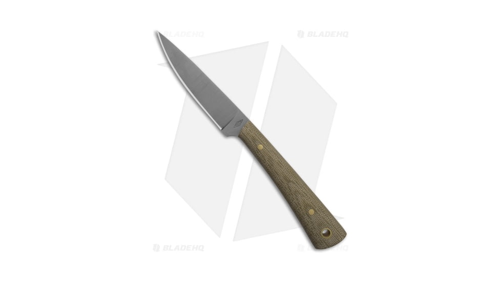 Battle Horse Knives Birch River Bird and Trout Fixed Blade Knife, 3.00in, O1, Drop Point Blade, Micarta Green Handle, Steel/Green, 6.88in, BHQ-198239