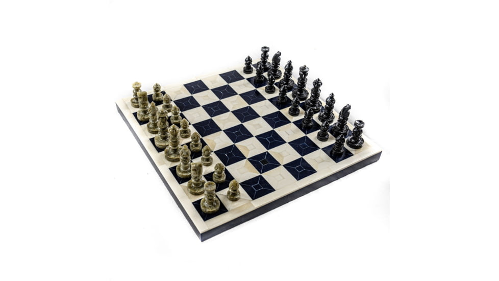 Battling Blades Bone Black And White Chess Set, Bone Chess Board With Pieces, 20in, 7012460757164