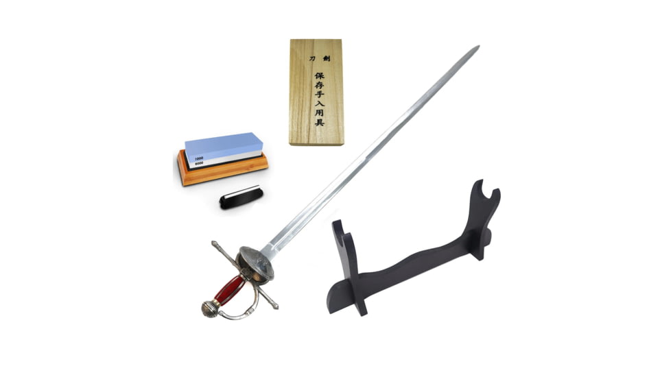 Battling Blades BundleRapier Sword, Damascus Steel Maintenance Kit Sword, Sharpener Sword Stand, 7222941745324