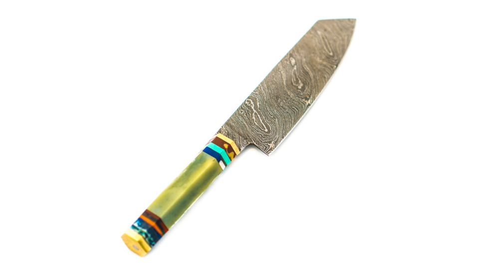 Battling Blades Chefs Handle High Carbon Damascus Steel Knife, Green, 3784280768546