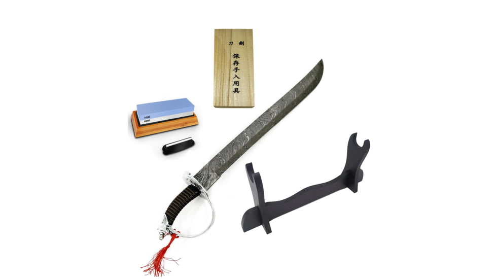 Battling Blades Cutlass Bundle Damascus Steel Cutlass Sword Maintenance Kit Sharpener - Sword Stand, 7222604464300
