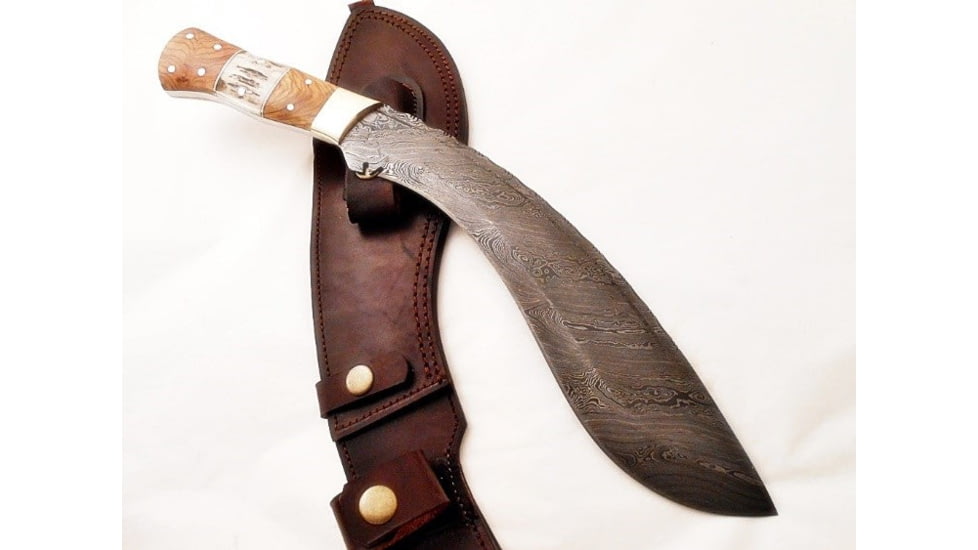 Battling Blades Gurkha Kukri Handmade High Carbon Damascus Steel Machete, 17in, 642157183010