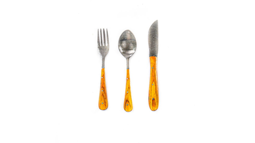 Battling Blades High Carbon Damascus Steel Fork Spoon And Knife Silverware Set, Wood, 6564915675308