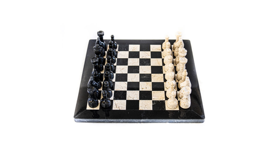Battling Blades Large Marble Black And White Coral Chess Set With Chess Pieces White Coral Border, 16in, 6044749791404
