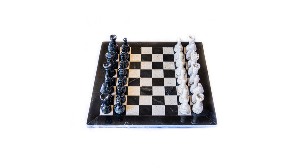 Battling Blades Marble Black And White Chess Set With Chess Pieces Black Border, 12in, 5615558820002