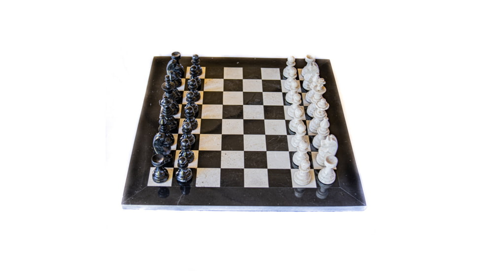 Battling Blades Marble Black And White Chess Set With Fancy Chess Pieces Black Border, 16in, 5615569731746