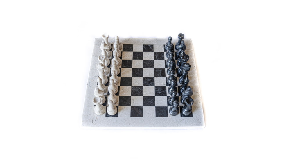 Battling Blades Marble Black And White Coral Chess Set With Chess Pieces Black Border, 12in, 5633039499426