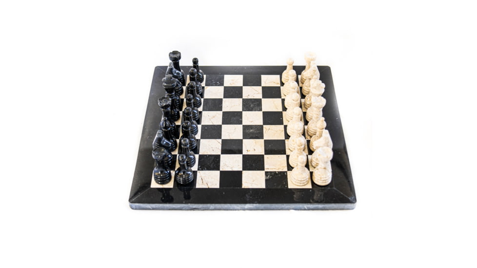 Battling Blades Marble Black And White Coral Chess Set With Chess Pieces Black Coral Border, 12in, 6044760211628