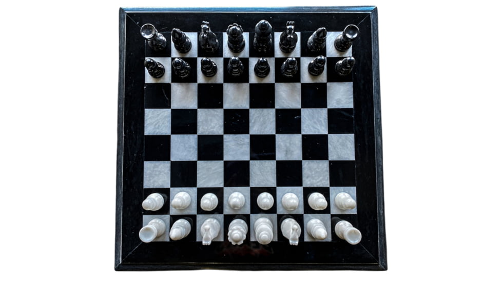 Battling Blades Marble Chess Set Extra Large Chess Board Black Boarder, Black, 20in, 7204583243948