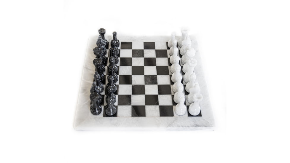 Battling Blades Marble Chess Set White And Black Marble Chess Board With Pieces, 20in, 6140116926636