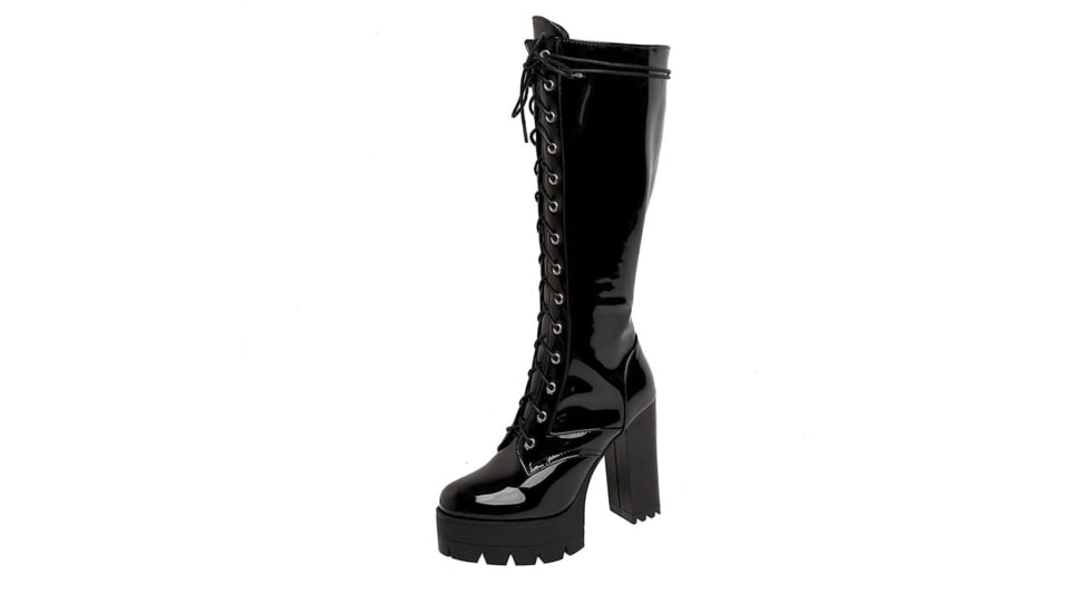 Battling Blades Patent Lace Up Platform Boots, Leather, 7531571019948