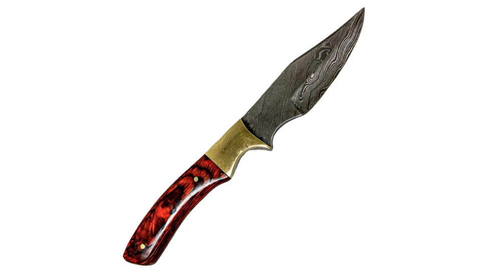 Battling Blades Skinning Knife, High Carbon Damascus Steel Blade, Red, 7129566871724