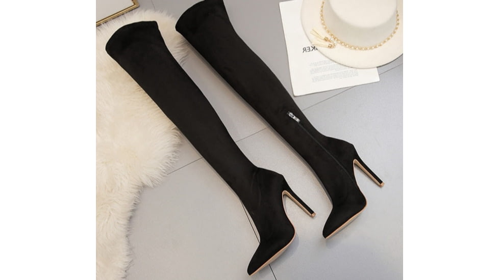 Battling Blades Stretch Over Pointed Toe Faux Boots, Long, 7538140577964