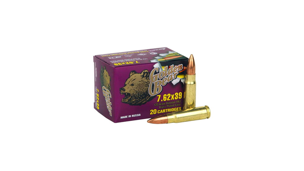 Bear Ammunition Golden Bear 7.62x39 123gr. Full Metal Jacket 500rd. Case