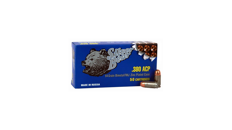Bear Ammunition Silver Bear .380acp 94gr. Fmj-rn Zinc Plated Case 50-pk