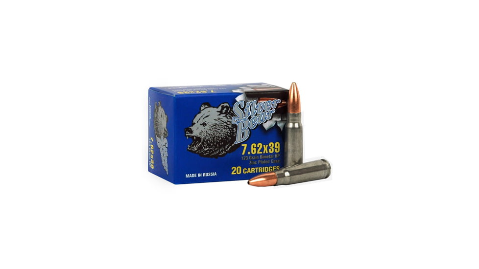 Bear Ammunition Silver Bear 7.62x39 123gr. Jhp Zinc-plated 500 Round Case