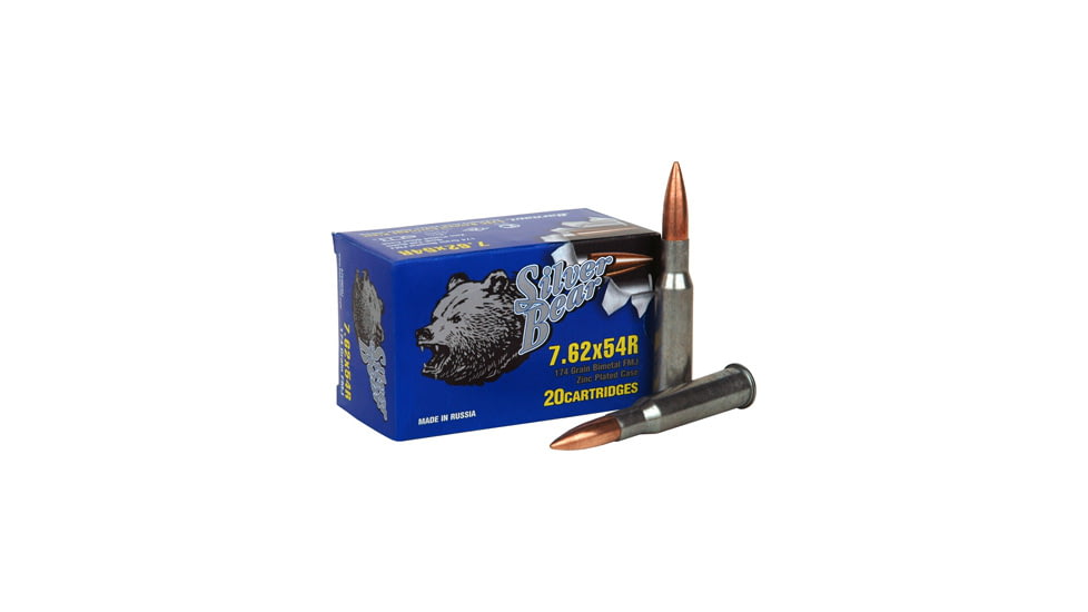 Bear Ammunition Silver Bear 7.62x54r 174gr Fmj Zinc Plated Case 20-pack