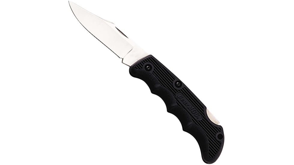 Bear and Son Knives Cushioned Grip Lockback Folding Knife, 3in, High Carbon Stainless Steel, Black Kraton Handle, 445