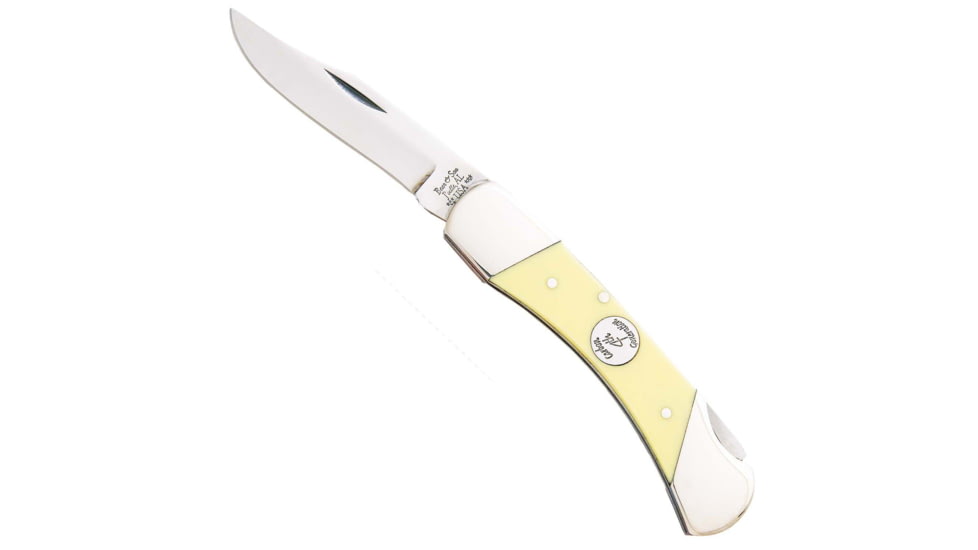 Bear and Son Knives Medium Lockback Folding Knife, 2.75in, 1095 Carbon Steel, Yellow Delrin Handle, C305