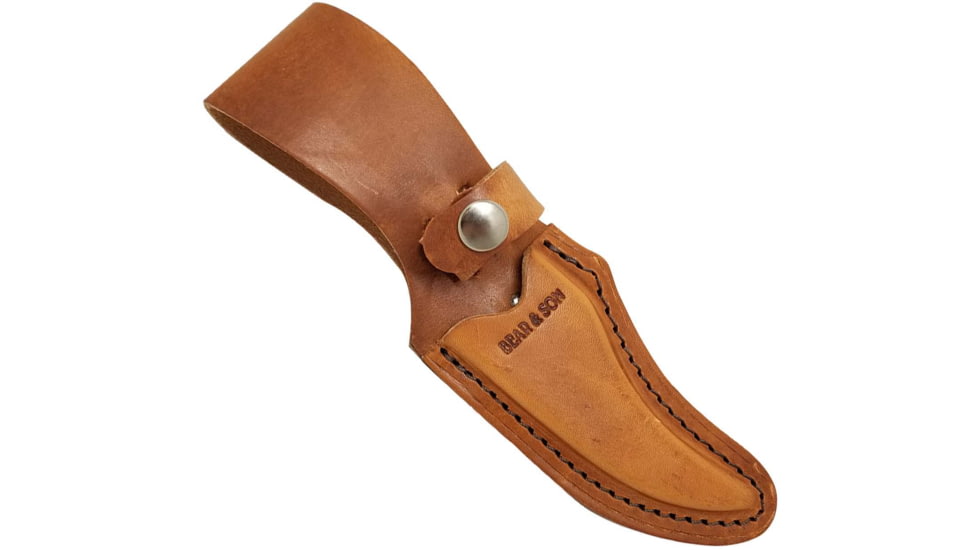 Bear and Son Knives Upswept Skinner Fixed Blade Knife, 3.13in, 440 Stainless Steel, Skinner, Stag Delrin Handle w/ Leather Sheath, 753