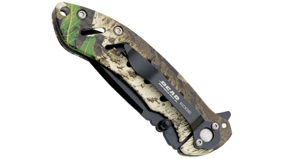 Bear Edge Brisk 1.0 Folding Knife, 3.25in, 440 Stainless Steel, Stainless Steel w/Soft Touch Coating Handle, Realtree Edge, 61507