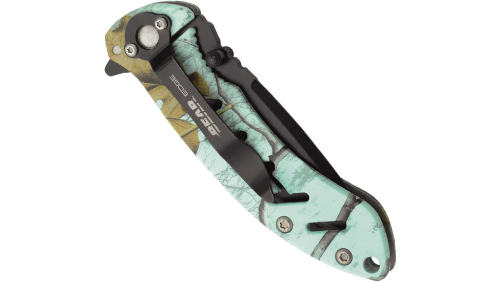 Bear Edge Brisk 1.0 Folding Knife, 3.25in, 440 Stainless Steel, Stainless Steel w/Soft Touch Coating Handle, Realtree Edge Teal, 61508