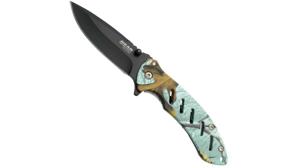 Bear Edge Brisk 1.0 Folding Knife, 3.25in, 440 Stainless Steel, Stainless Steel w/Soft Touch Coating Handle, Realtree Edge Teal, 61508