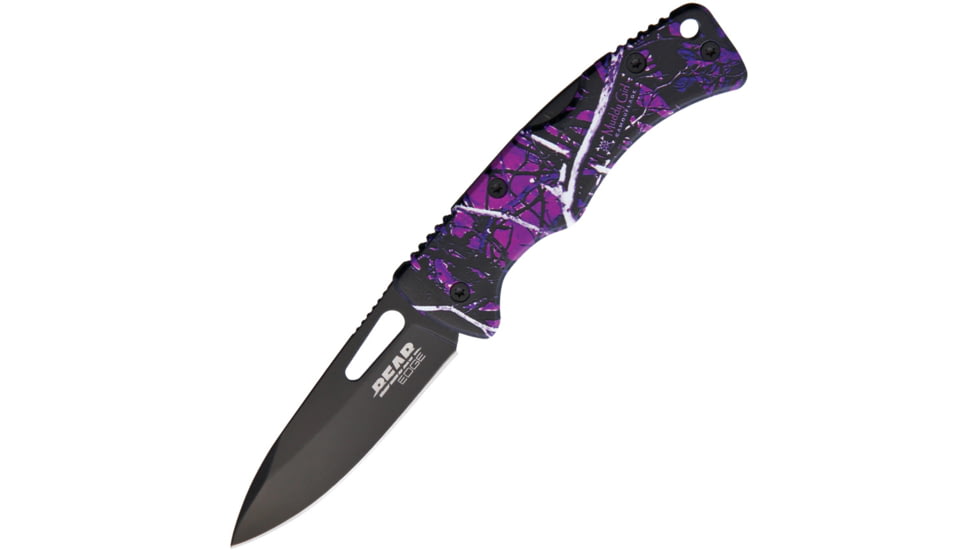 Bear Edge Muddy Girl Lockback Money Clip Folding Knife, 2.25 black coated 440 stainless blade, Muddy Girl camo stainless handle, 61528