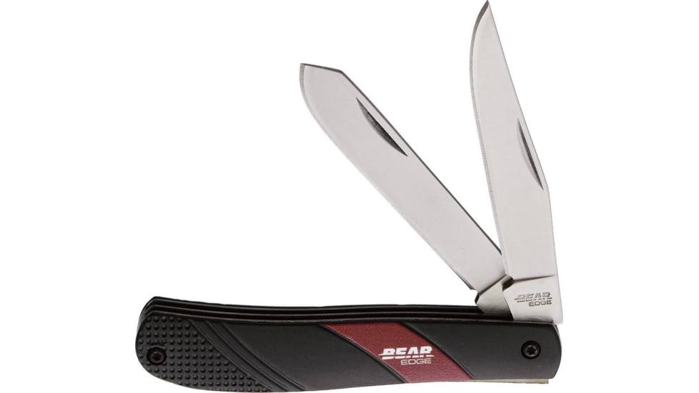 Bear Edge Trapper Folding Knife, Satin 440 SS Clip/ Spey Blades, Black/Red Aluminum Handle, Black and red, 61532