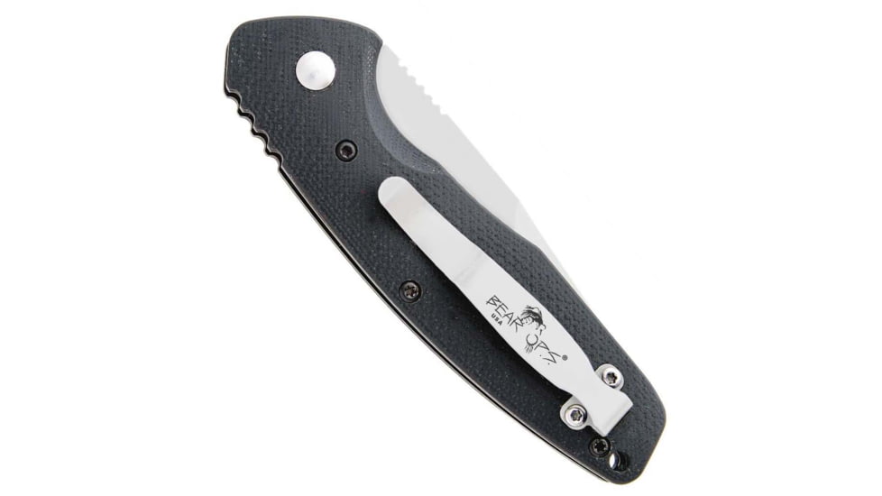 Bear OPS Auto Bold Action 10 Folding Knife, 3in, Bead Sandvik 14C28N Stainless Steel, Black G10 Handle, AC-1000-B4-P