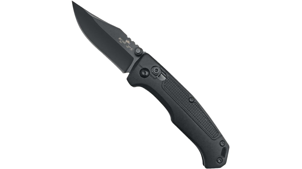 Bear OPS Slide Lock Folding Knife, 3.75in, Modified Clip Point, Black Aluminum Handle, MC-500-AlBK-B