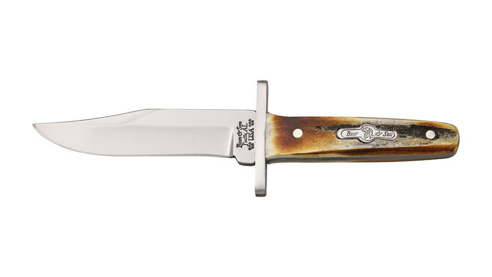 Bear &amp; Son Baby Bowie Fixed Blade Knife, SS clip Point Blade, India Stag horn Handle BCGS0112
