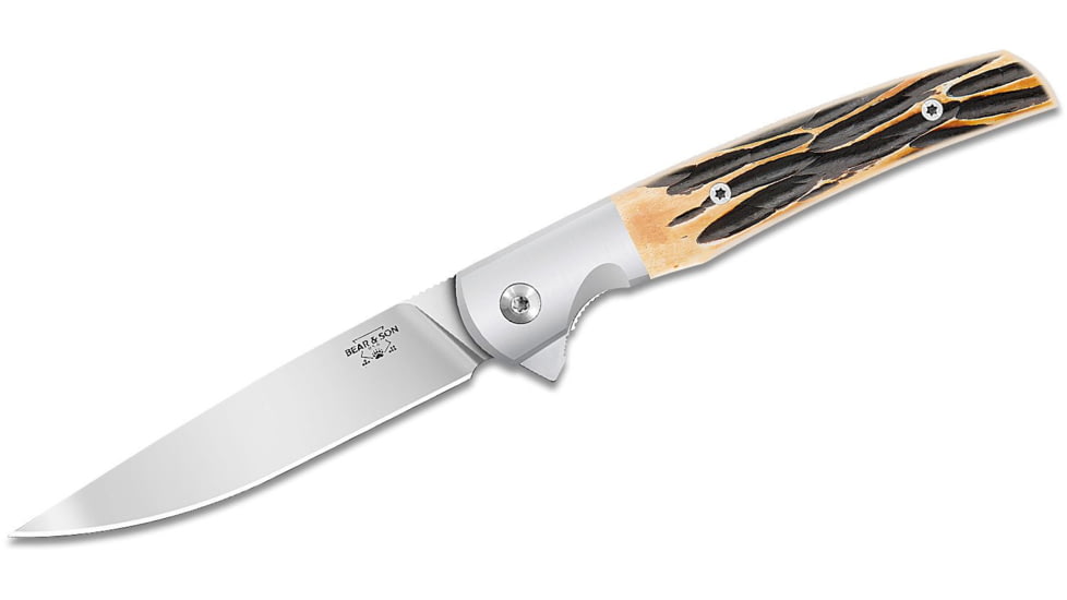 Bear &amp; Son Cutlery 21 Pattern Stag Bone Rancher Liner Lock Folding Knife, 3.38in, D2 Steel, Bone Staglon Handle, 521