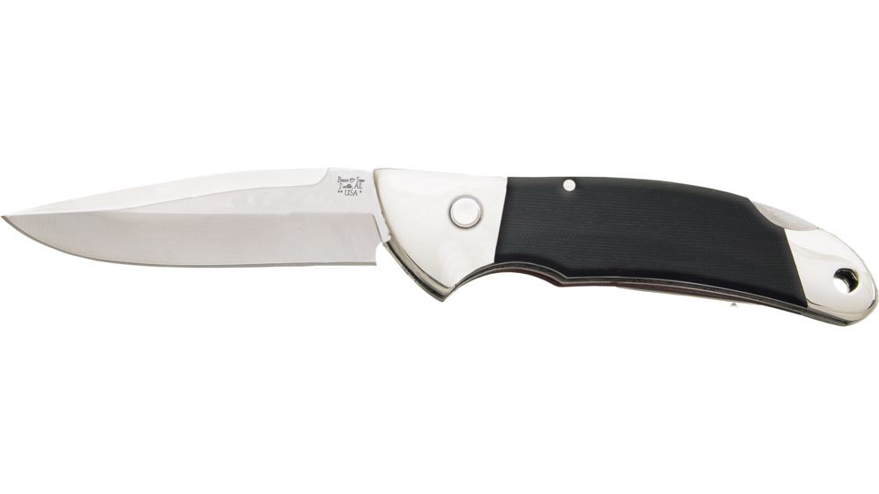 Bear &amp; Son Cutlery Automatic Lockback Automatic Folding Knife, 2.75 in, 440 Stainless Steel, G10 Handle, Black, GA08
