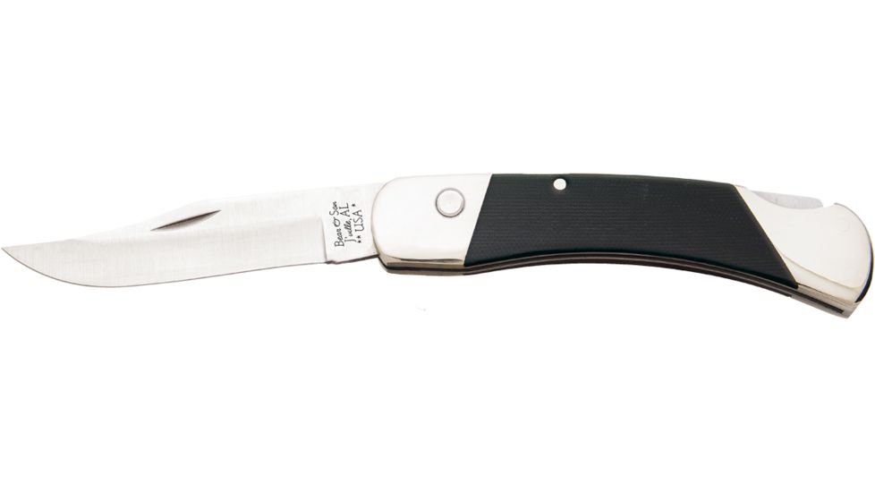 Bear &amp; Son Cutlery Automatic Lockback Automatic Folding Knife, 3.75 in, 440 Stainless Steel, G10 Handle, Black, GA97