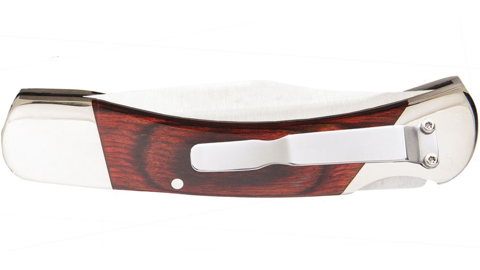 Bear &amp; Son Cutlery 5 Rosewood Automatic Lockback With Metal Belt Clip &amp; Leather Sheath - 2A97R