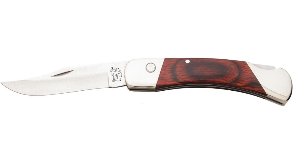 Bear &amp; Son Cutlery 5 Rosewood Automatic Lockback With Metal Belt Clip &amp; Leather Sheath - 2A97R