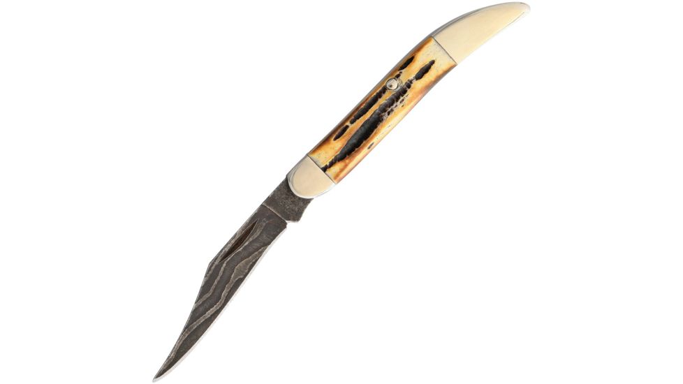 Bear &amp; Son Cutlery Genuine India Stag Bone Folding Knife, Black Blade BC5193D12