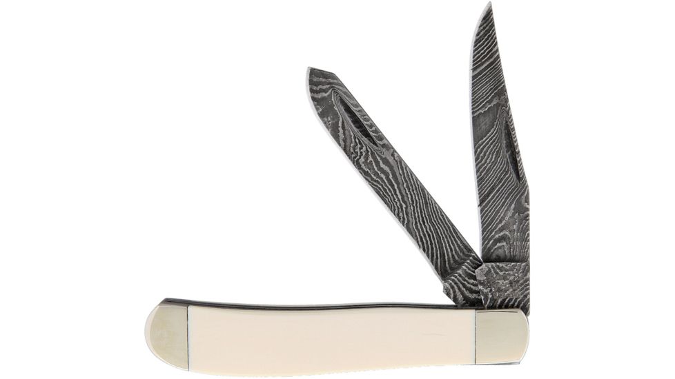 Bear &amp; Son Cutlery Mini Trapper Mastodon Ivory Folding Knife,Damascus Steel,Standard Edge,Clip and Spey,Ivory Handle BCIV07D