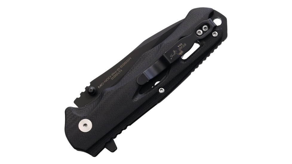Bear &amp; Son Cutlery Rancor II Black Folding Knife, 4.38in Closed, 2.88in Black Partially Serrated S35VN Stainless Modified Drop Point Blade, Black G10 Handle, MC-400-B4-BS35SR