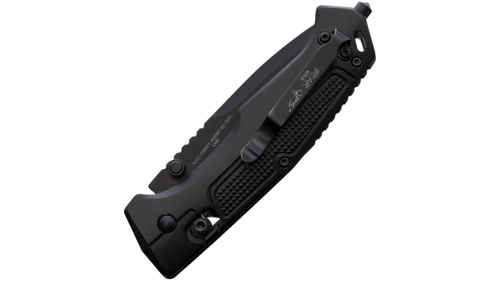 Bear &amp; Son Cutlery Black Folding Knife, 4.75in Closed, 3.25in Black Finish Partially Serrated Stainless Tanto Blade, Black Aluminum Handle, MC-560-AIBK-BSR