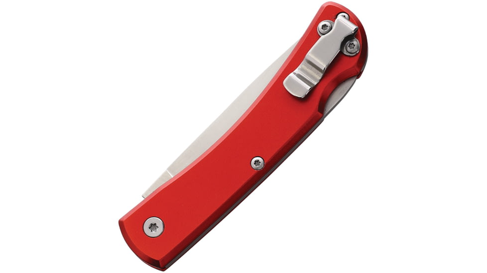 Bear &amp; Son Cutlery Small Farmhand Folding Knife, 3.63in Closed, 2.63in, High Carbon Stainless Steel, Satin Blade, Red Aluminum Handle, 137LRD